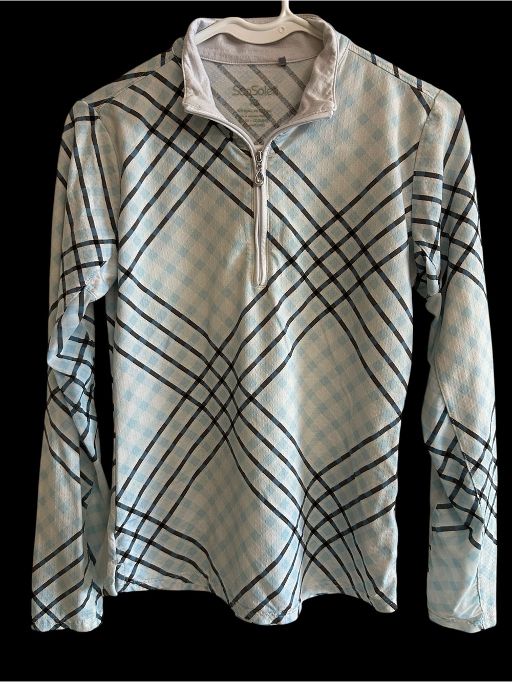 San Soleil Light Blue Plaid Half-Zip Pullover Size XS